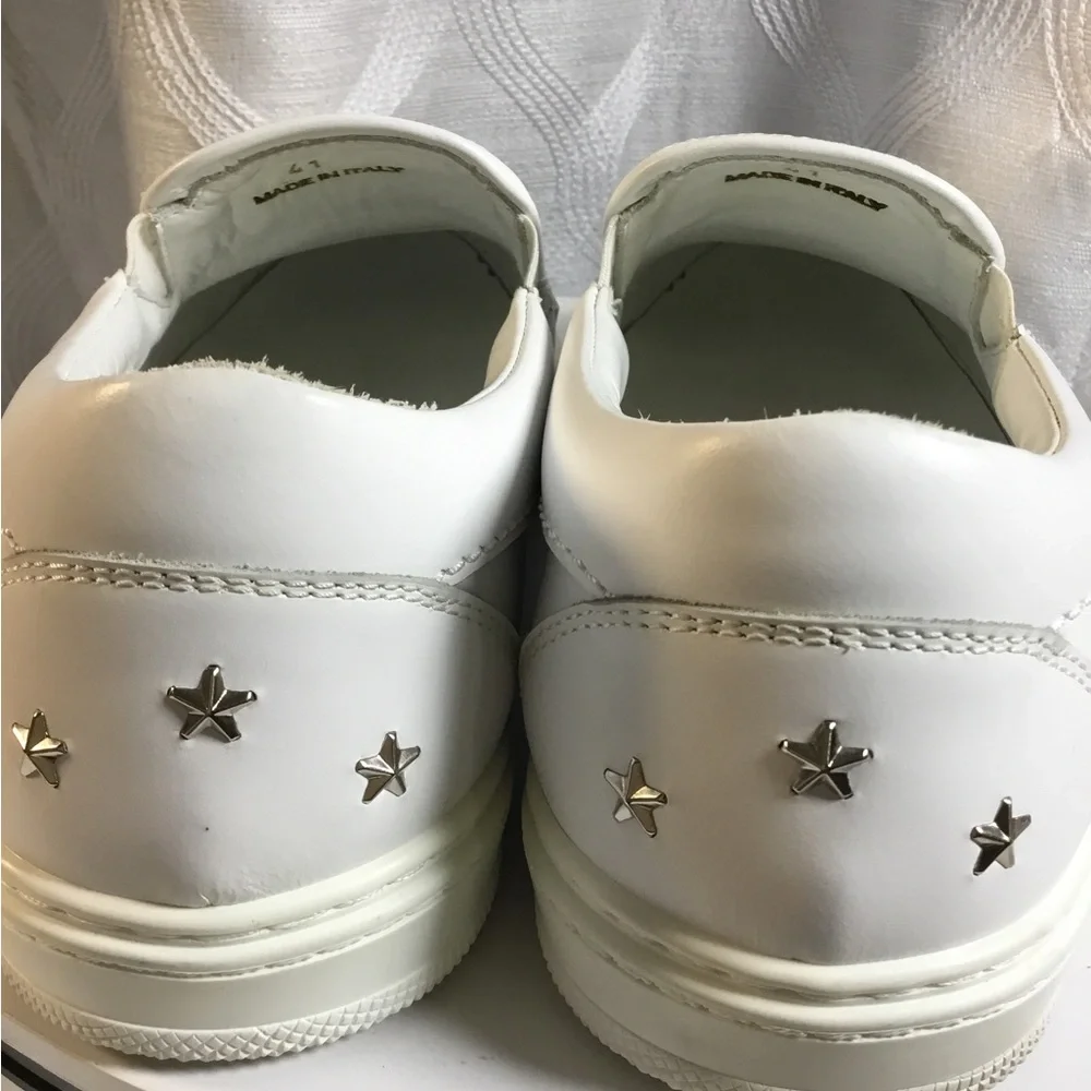Jimmy Choo White Slip-On Sneakers with Star Studs